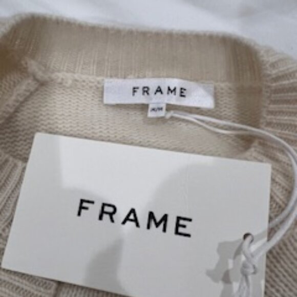NWT Frame Pretty Breton Cream/Taupe Stripe Cardigan 100% Soft Cashmere Size M - Picture 5 of 10